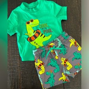 Baby Boy Swim Suit Set Trunks Shirt Dinosaur Cool by the Pool